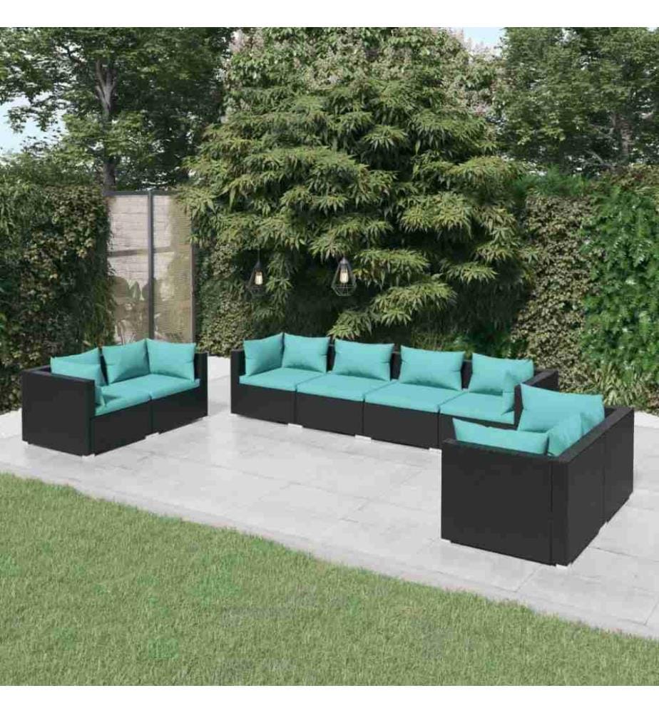 8-tlg. Garten-Lounge-Set mit Kissen Poly Rattan Schwarz