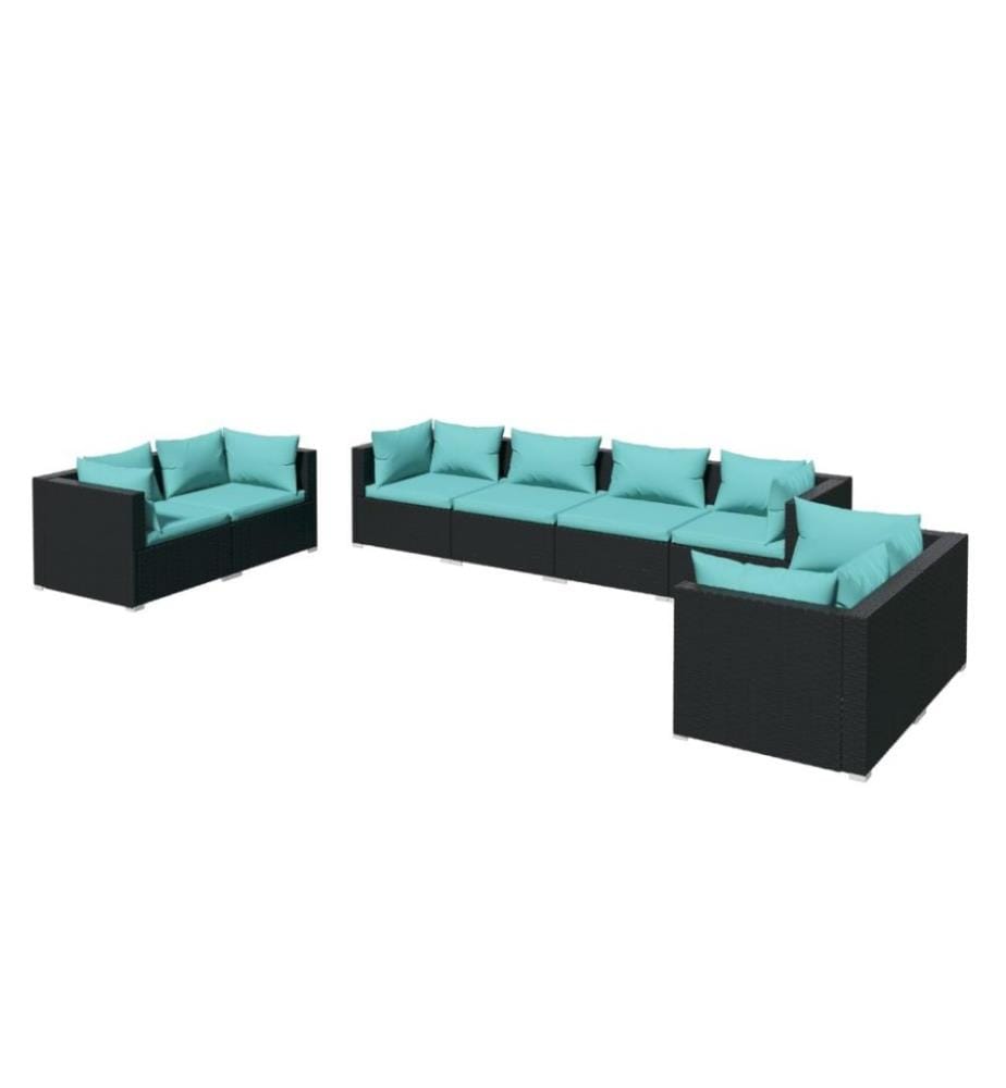8-tlg. Garten-Lounge-Set mit Kissen Poly Rattan Schwarz