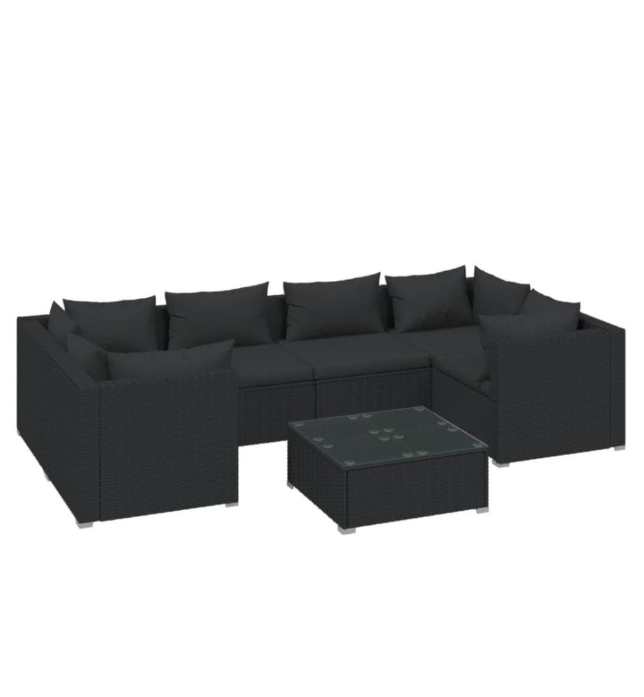 7-tlg. Garten-Lounge-Set mit Kissen Poly Rattan Schwarz