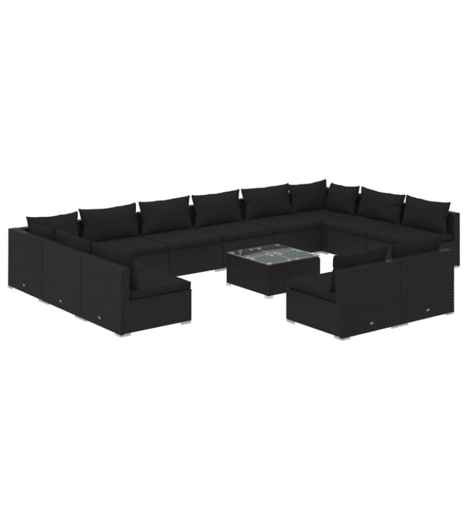 13-tlg. Garten-Lounge-Set mit Kissen Schwarz Poly Rattan