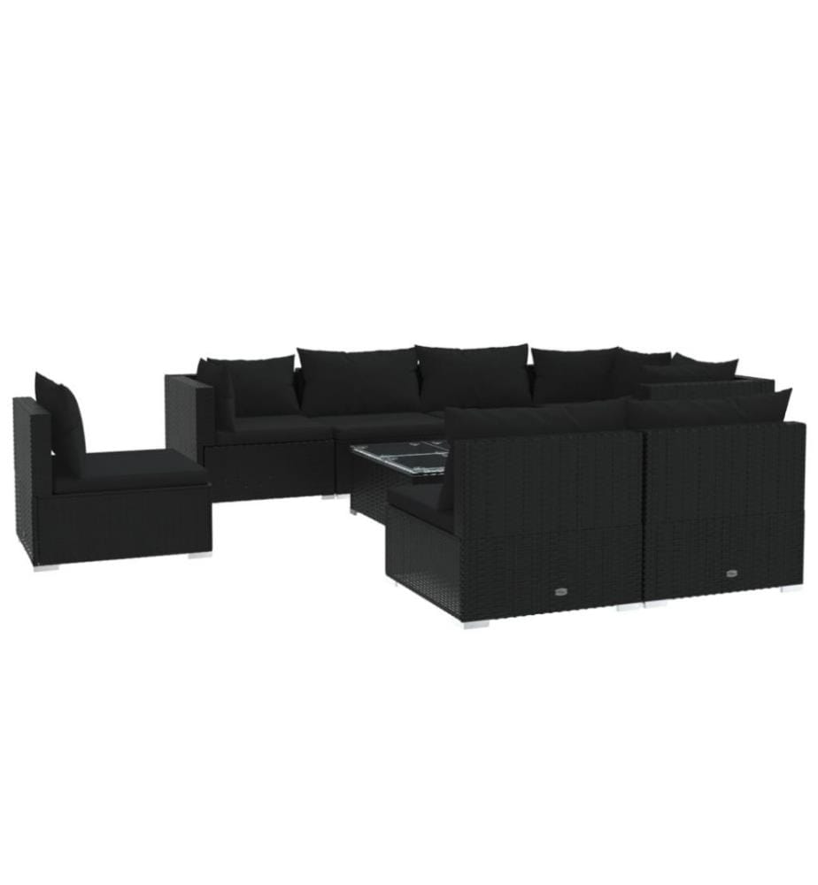 9-tlg. Garten-Lounge-Set mit Kissen Poly Rattan Schwarz