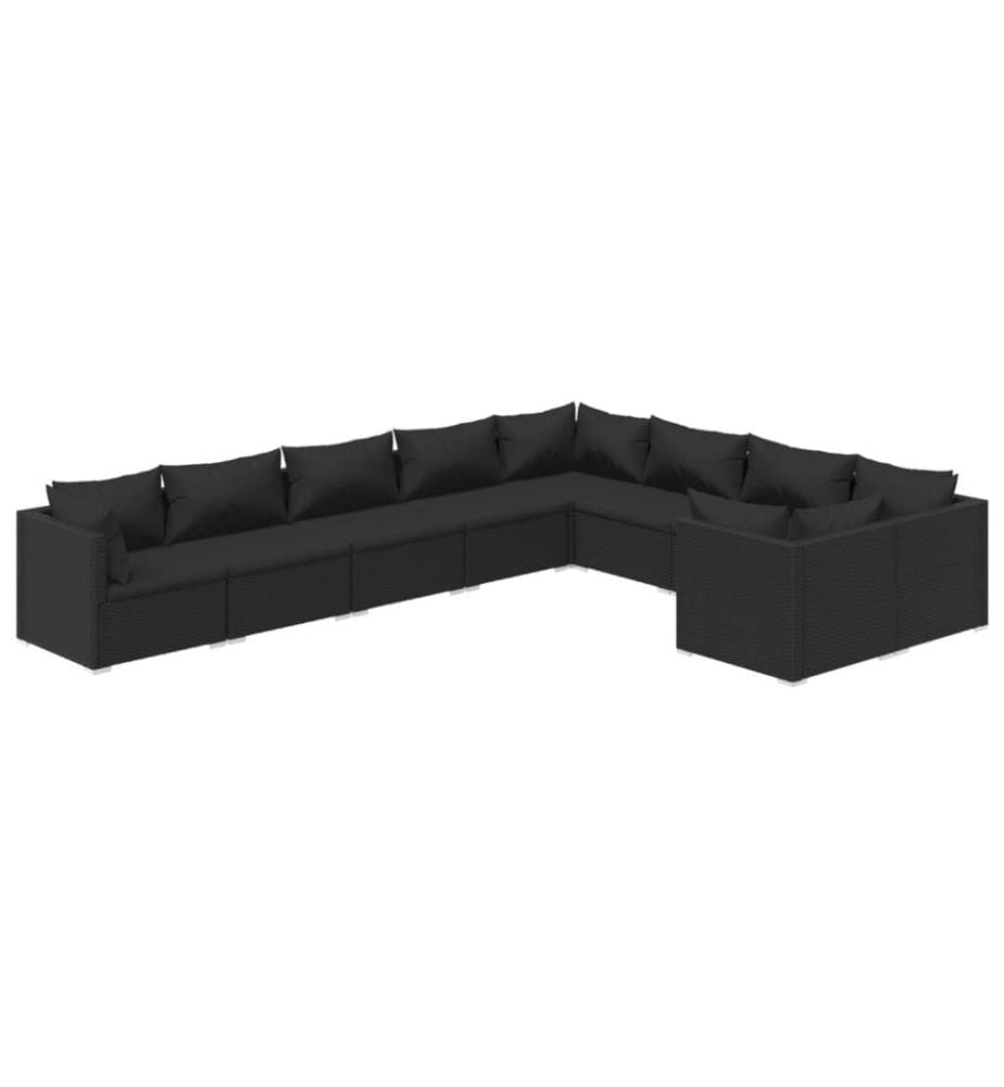 9-tlg. Garten-Lounge-Set mit Kissen Poly Rattan Schwarz