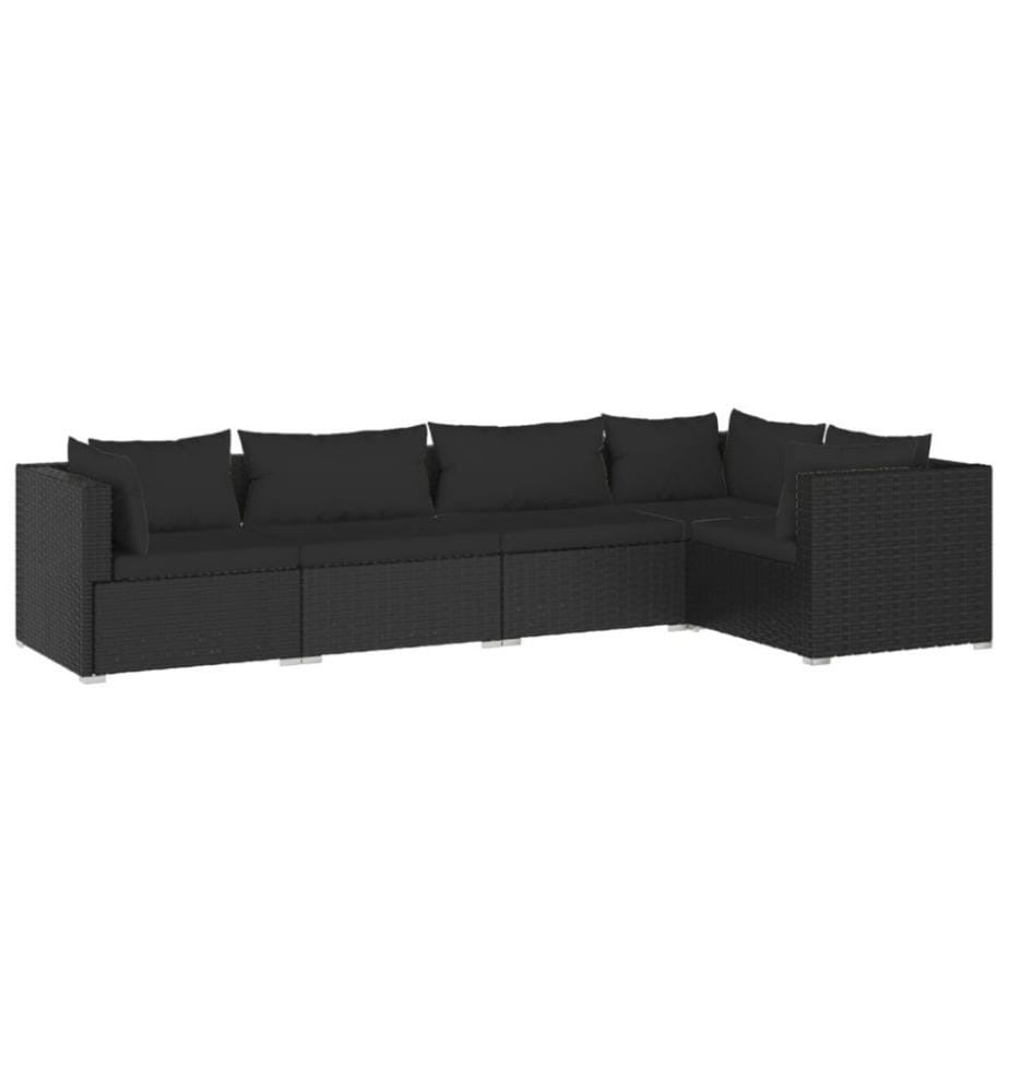 5-tlg. Garten-Lounge-Set mit Kissen Poly Rattan Schwarz