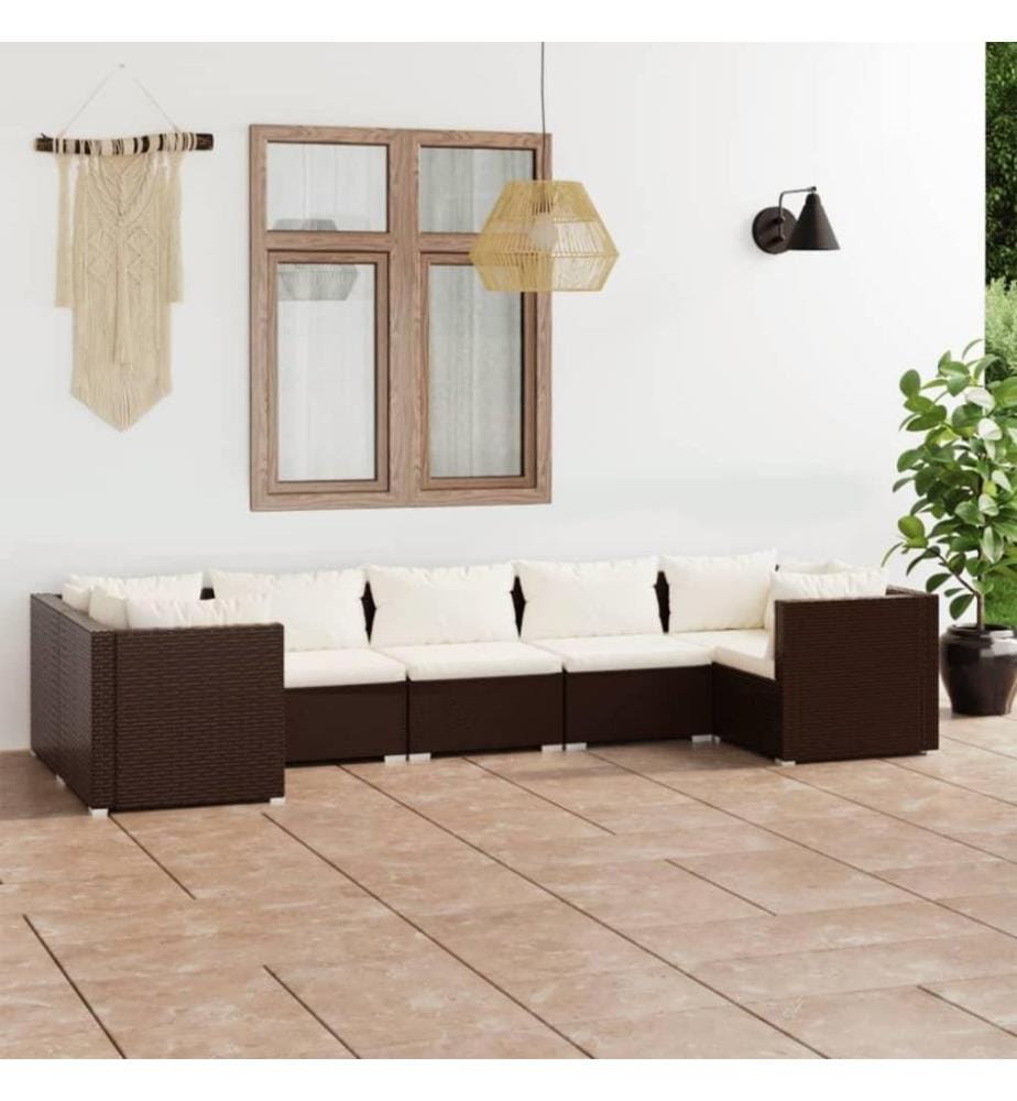 7-tlg. Garten-Lounge-Set mit Kissen Poly Rattan Braun