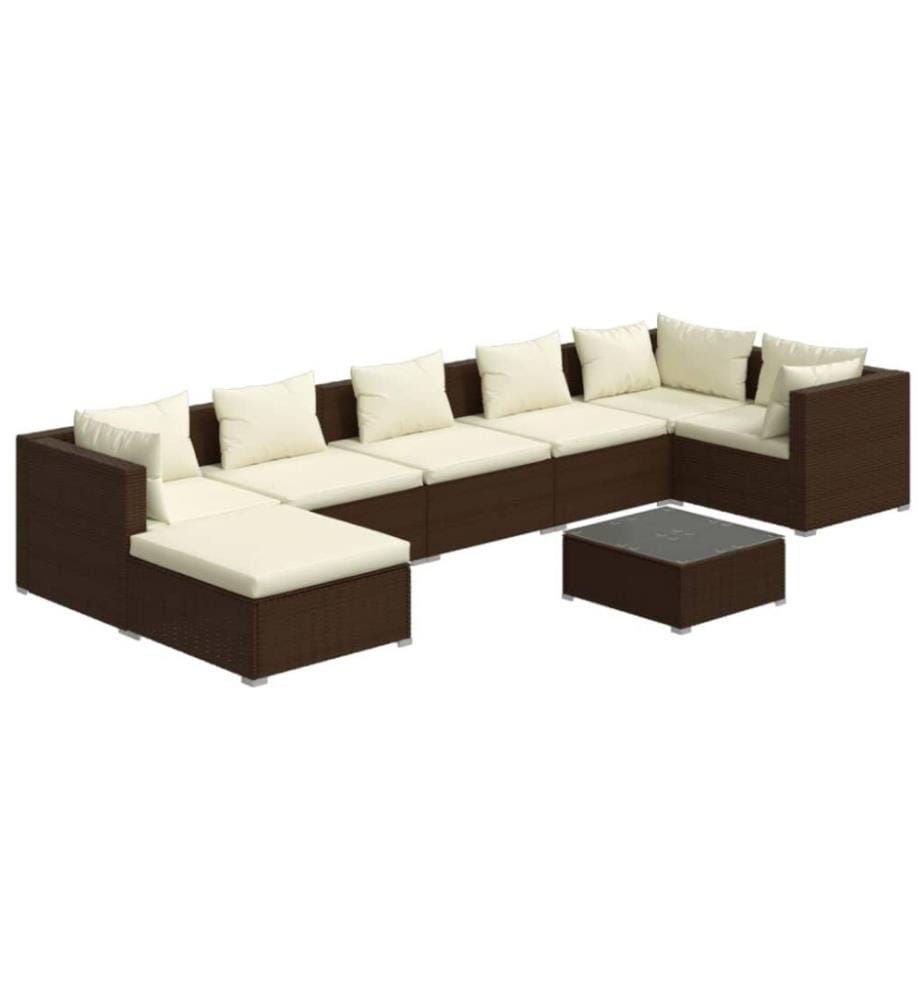 8-tlg. Garten-Lounge-Set mit Kissen Poly Rattan Braun