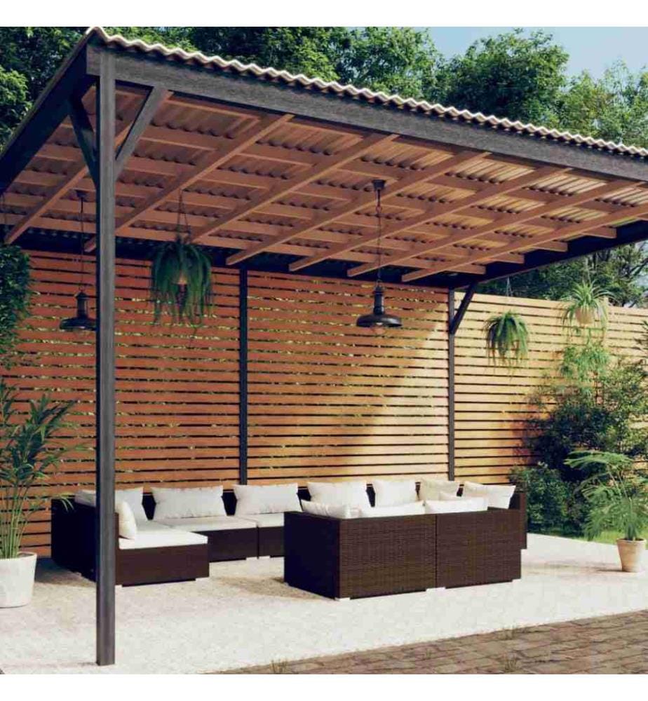 9-tlg. Garten-Lounge-Set mit Kissen Braun Poly Rattan