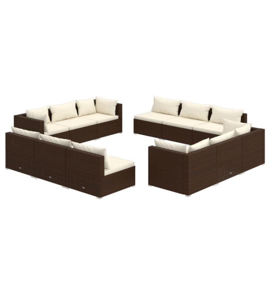 12-tlg. Garten-Lounge-Set mit Kissen Poly Rattan Braun