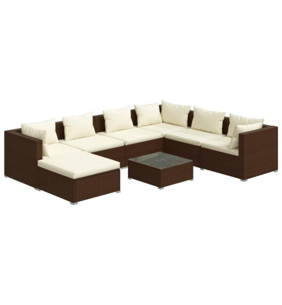 8-tlg. Garten-Lounge-Set mit Kissen Poly Rattan Braun