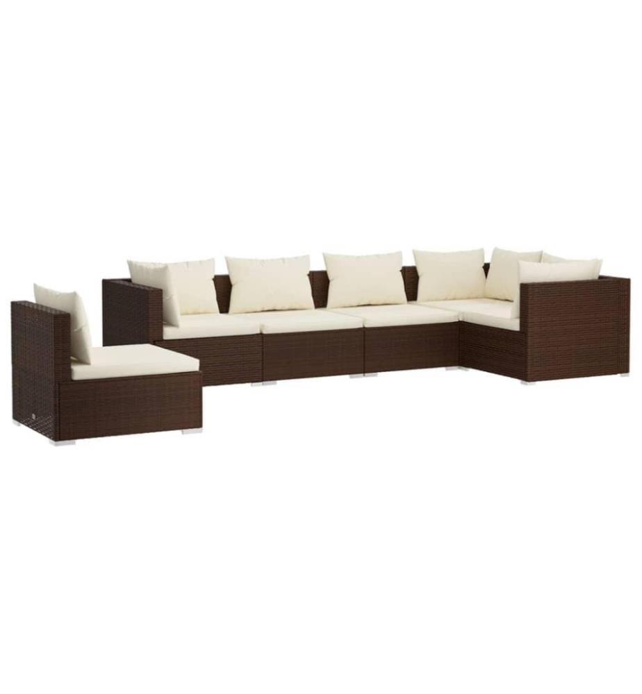 6-tlg. Garten-Lounge-Set mit Kissen Poly Rattan Braun