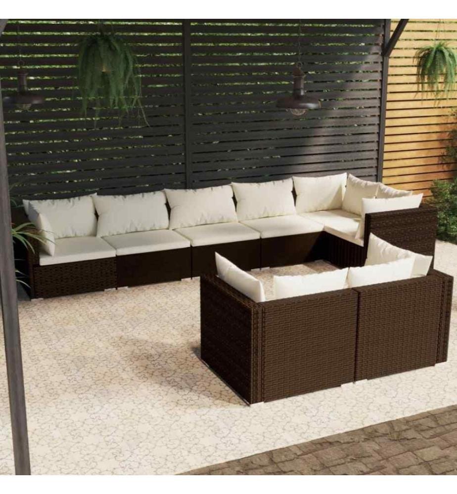 8-tlg. Garten-Lounge-Set mit Kissen Braun Poly Rattan