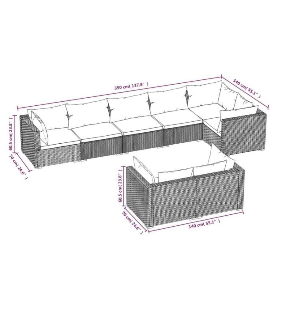 8-tlg. Garten-Lounge-Set mit Kissen Braun Poly Rattan