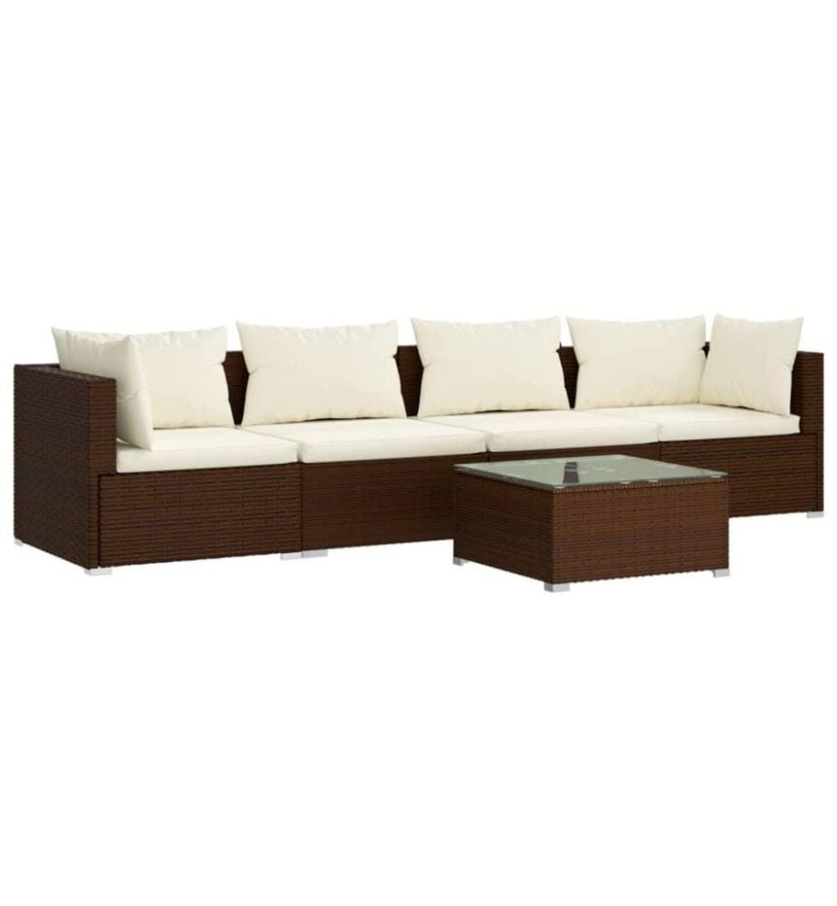 5-tlg. Garten-Lounge-Set mit Kissen Poly Rattan Braun
