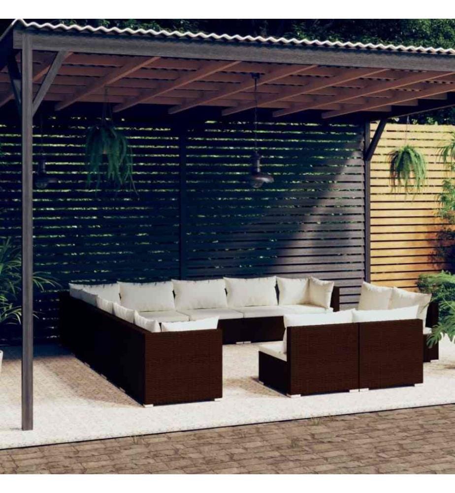 Salon de jardin 13 pcs avec coussins Marron Résine tressée