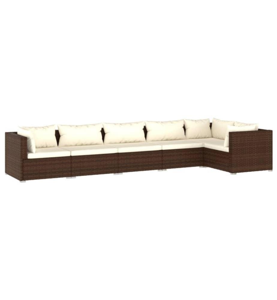 6-tlg. Garten-Lounge-Set mit Kissen Poly Rattan Braun