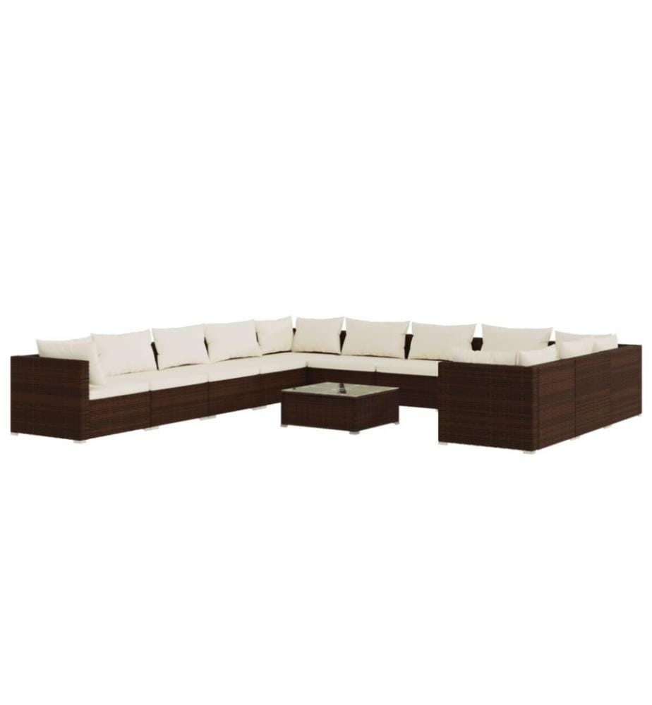 Salon de jardin 12 pcs avec coussins Résine tressée Marron