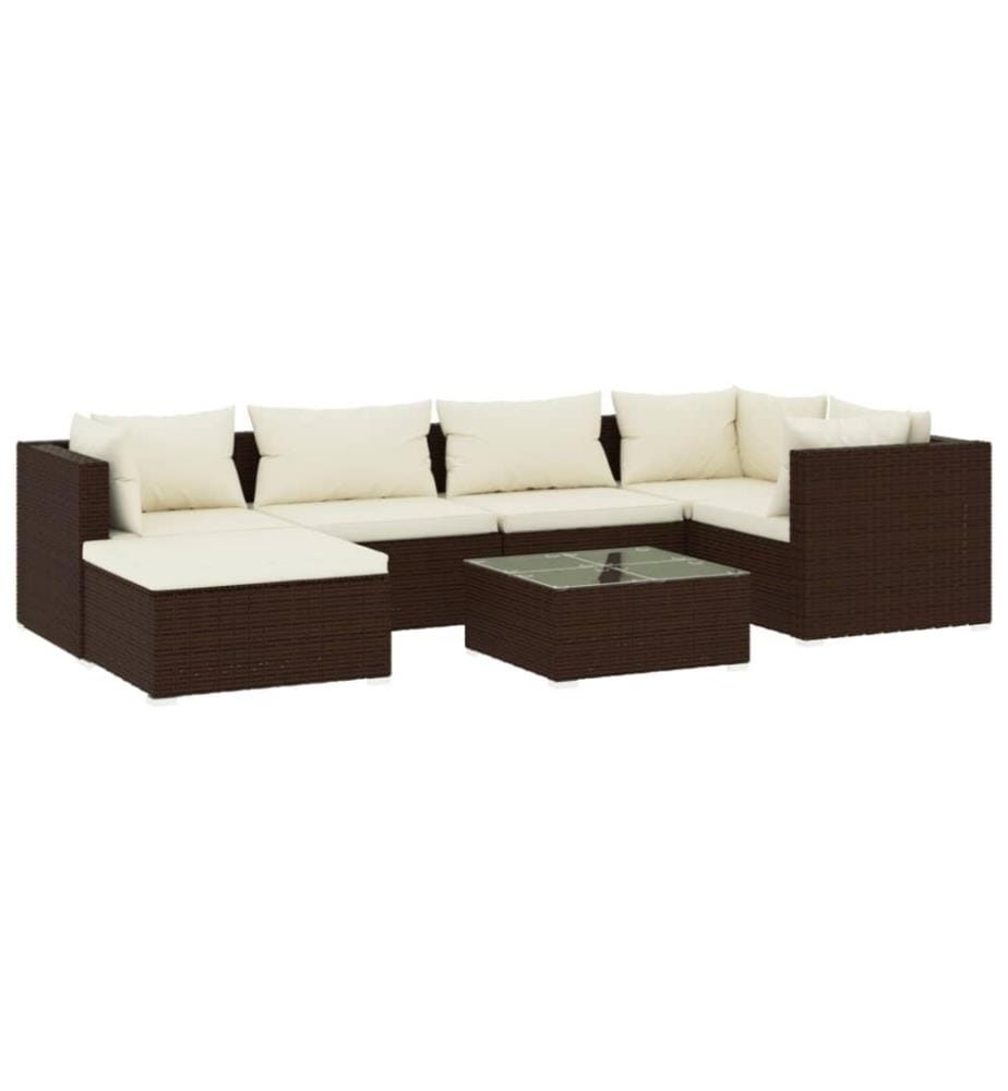 7-tlg. Garten-Lounge-Set mit Kissen Poly Rattan Braun