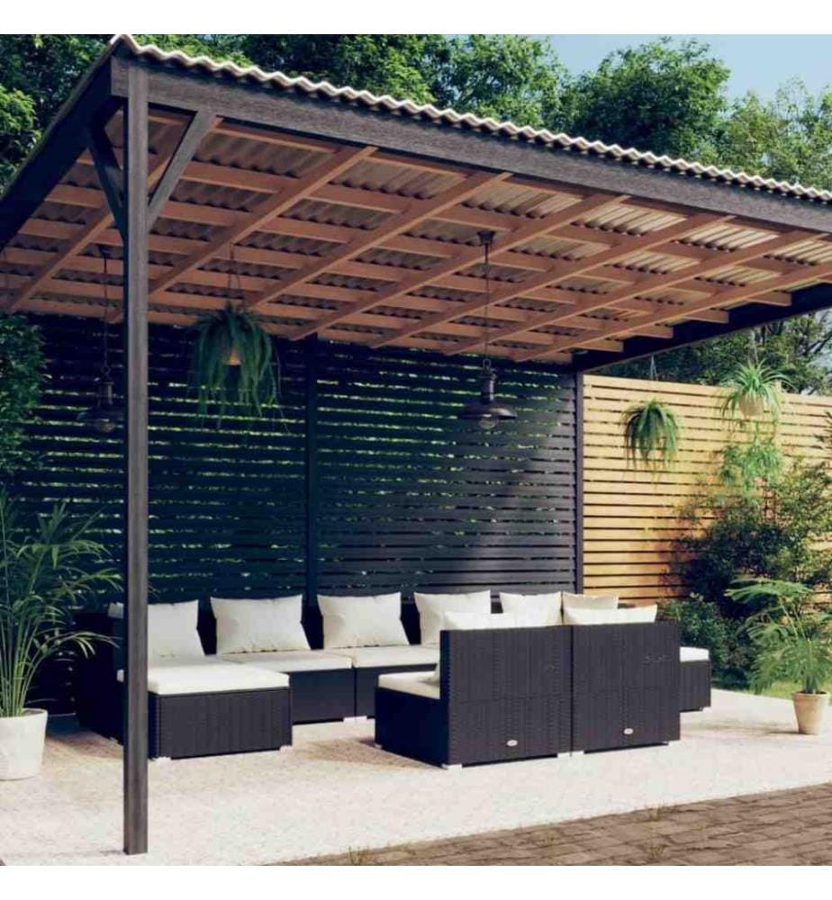 9-tlg. Garten-Lounge-Set mit Kissen Schwarz Poly Rattan