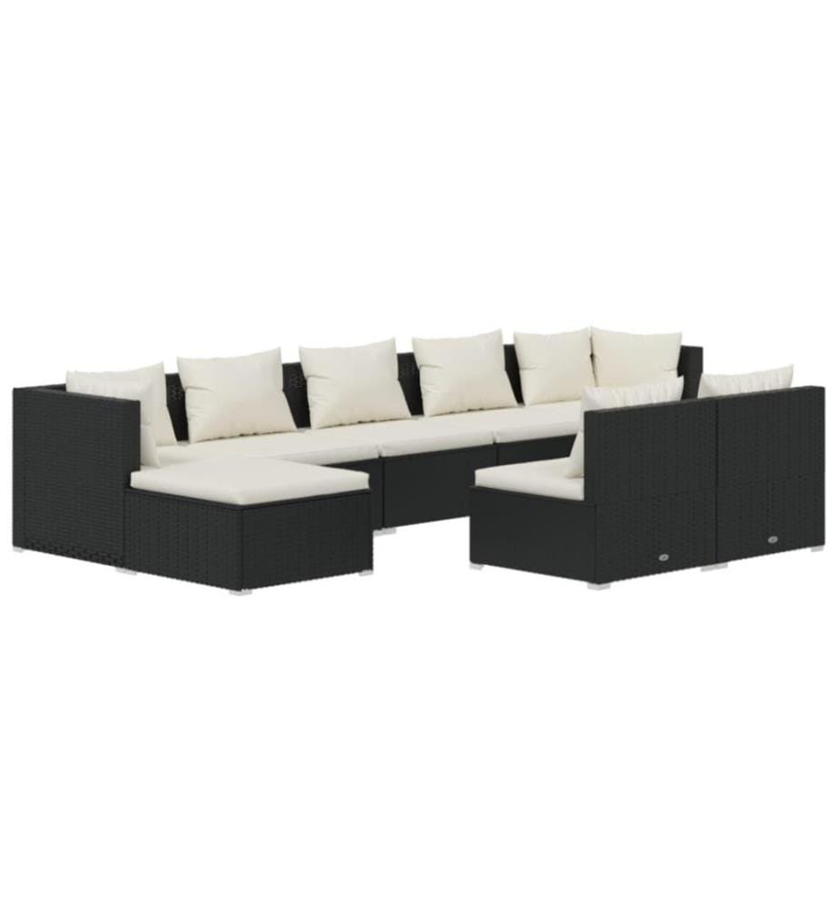 9-tlg. Garten-Lounge-Set mit Kissen Schwarz Poly Rattan