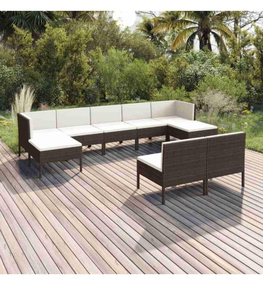 9-tlg. Garten-Lounge-Set mit Auflagen Poly Rattan Braun