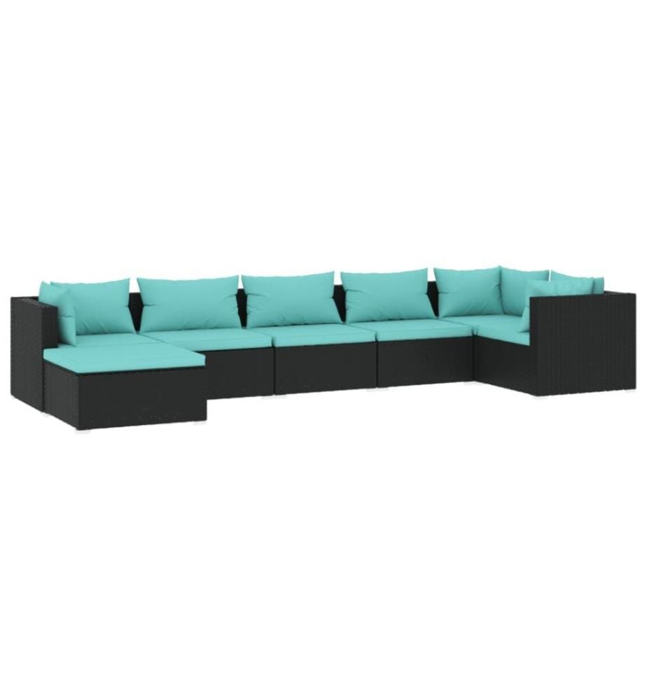 7-tlg. Garten-Lounge-Set mit Kissen Poly Rattan Schwarz