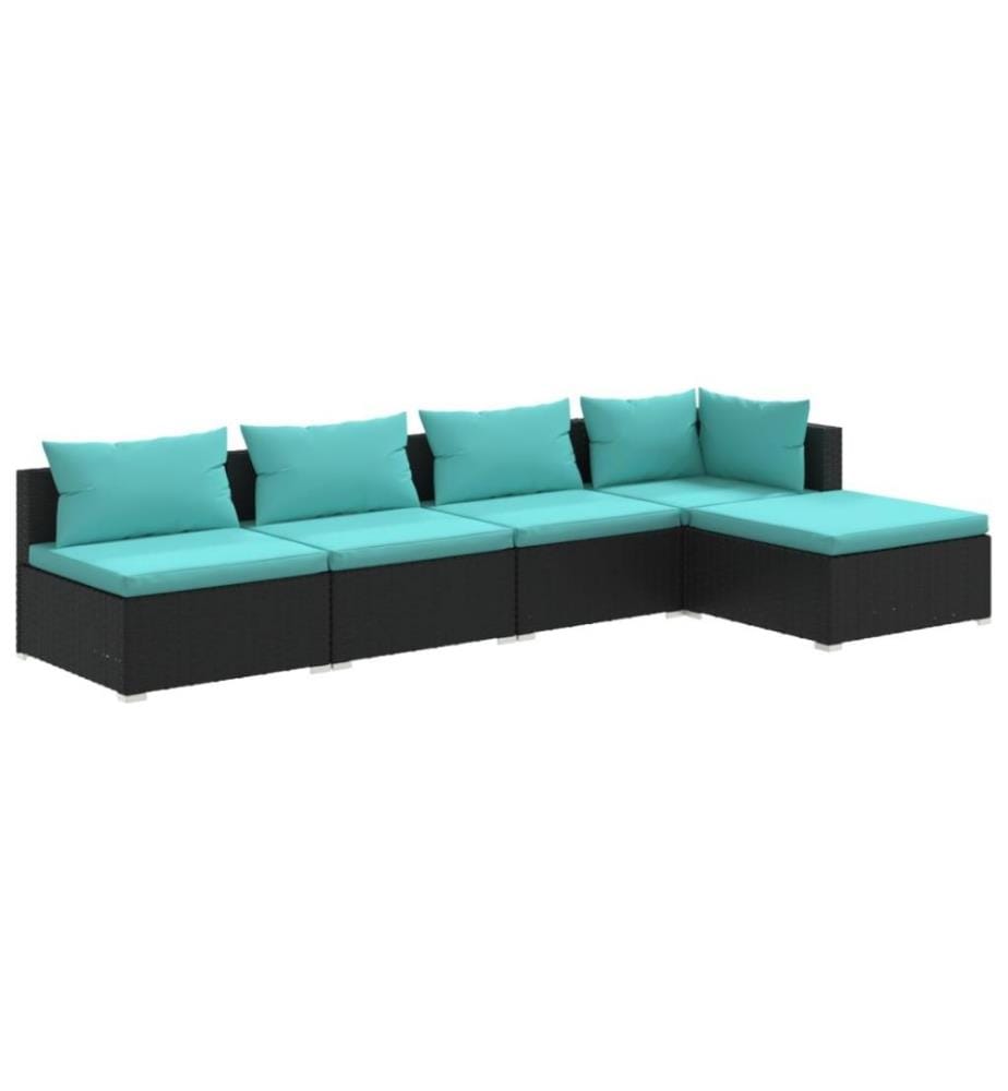 5-tlg. Garten-Lounge-Set mit Kissen Poly Rattan Schwarz