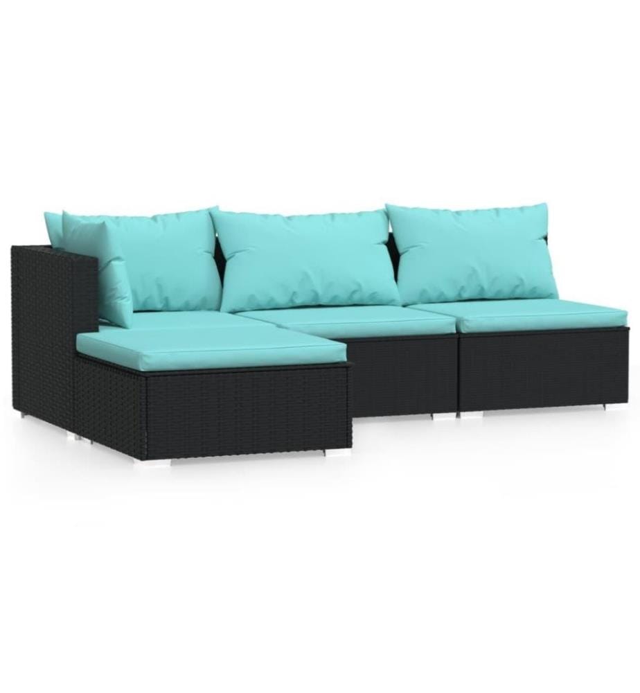 4-tlg. Garten-Lounge-Set mit Auflagen Schwarz Poly Rattan