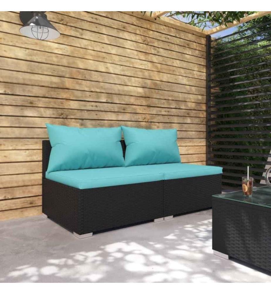 2-tlg. Garten-Lounge-Set mit Kissen Poly Rattan Schwarz