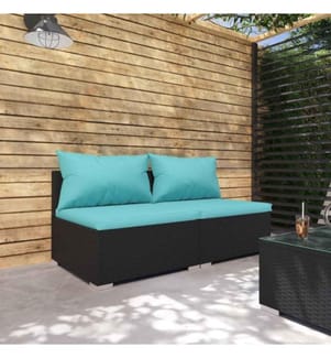 2-tlg. Garten-Lounge-Set mit Kissen Poly Rattan Schwarz