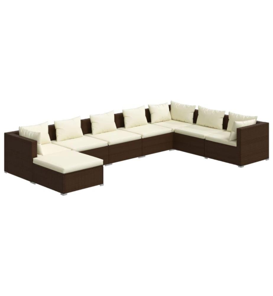 8-tlg. Garten-Lounge-Set mit Kissen Poly Rattan Braun
