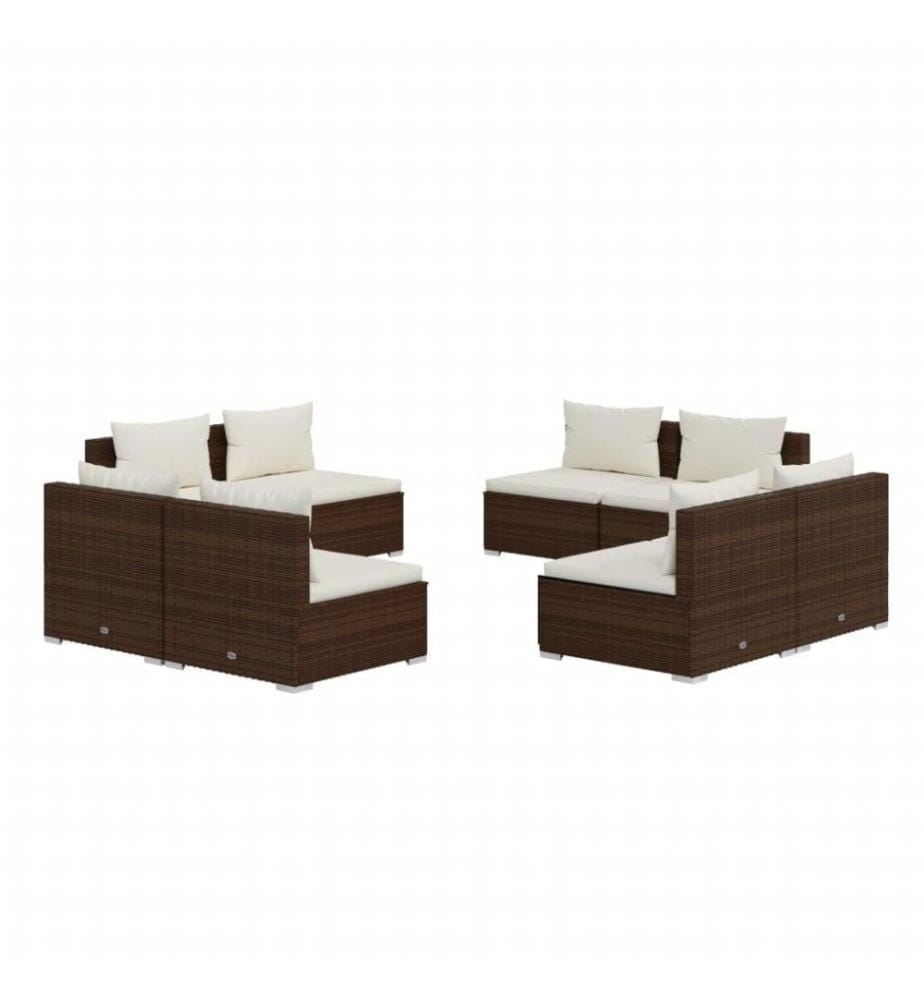 8-tlg. Garten-Lounge-Set mit Kissen Poly Rattan Braun
