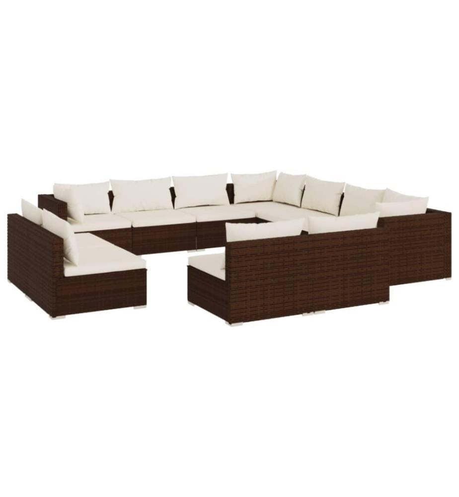 11-tlg. Garten-Lounge-Set mit Kissen Braun Poly Rattan