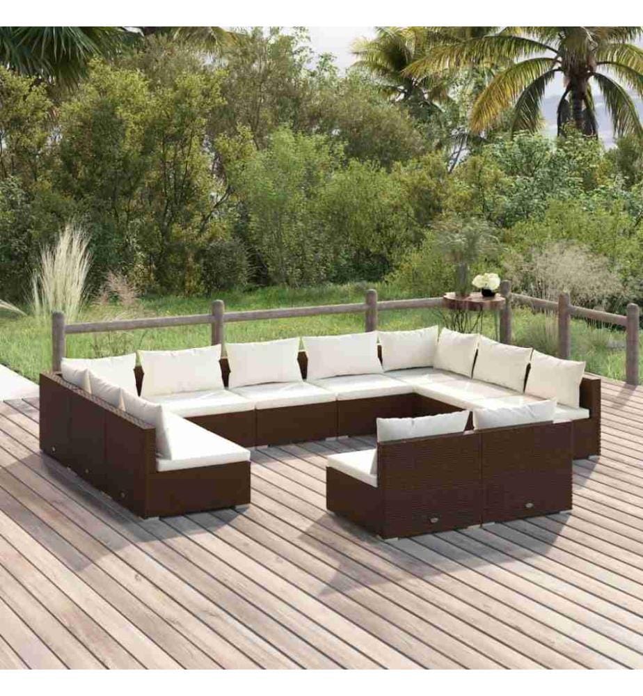 11-tlg. Garten-Lounge-Set mit Kissen Braun Poly Rattan