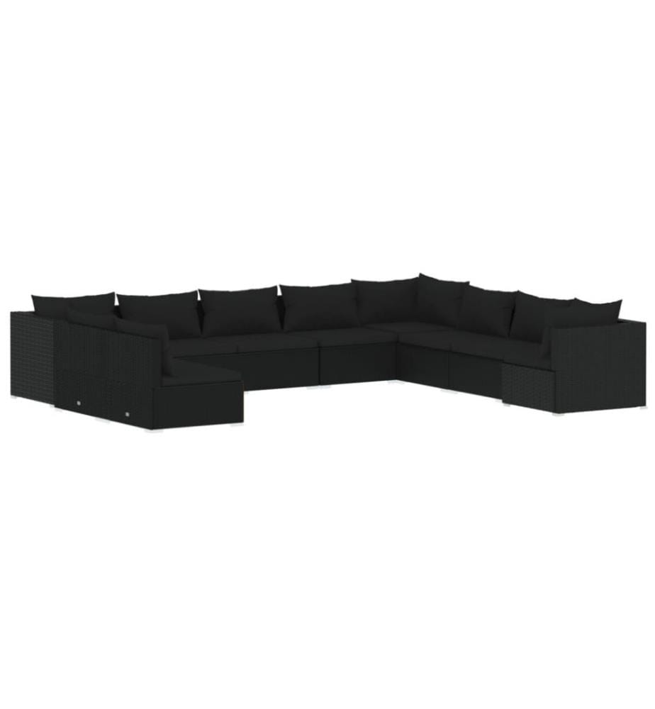 10-tlg. Garten-Lounge-Set mit Kissen Schwarz Poly Rattan