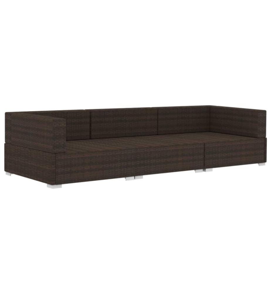 3-tlg. Garten-Sofagarnitur mit Auflagen Poly Rattan Braun