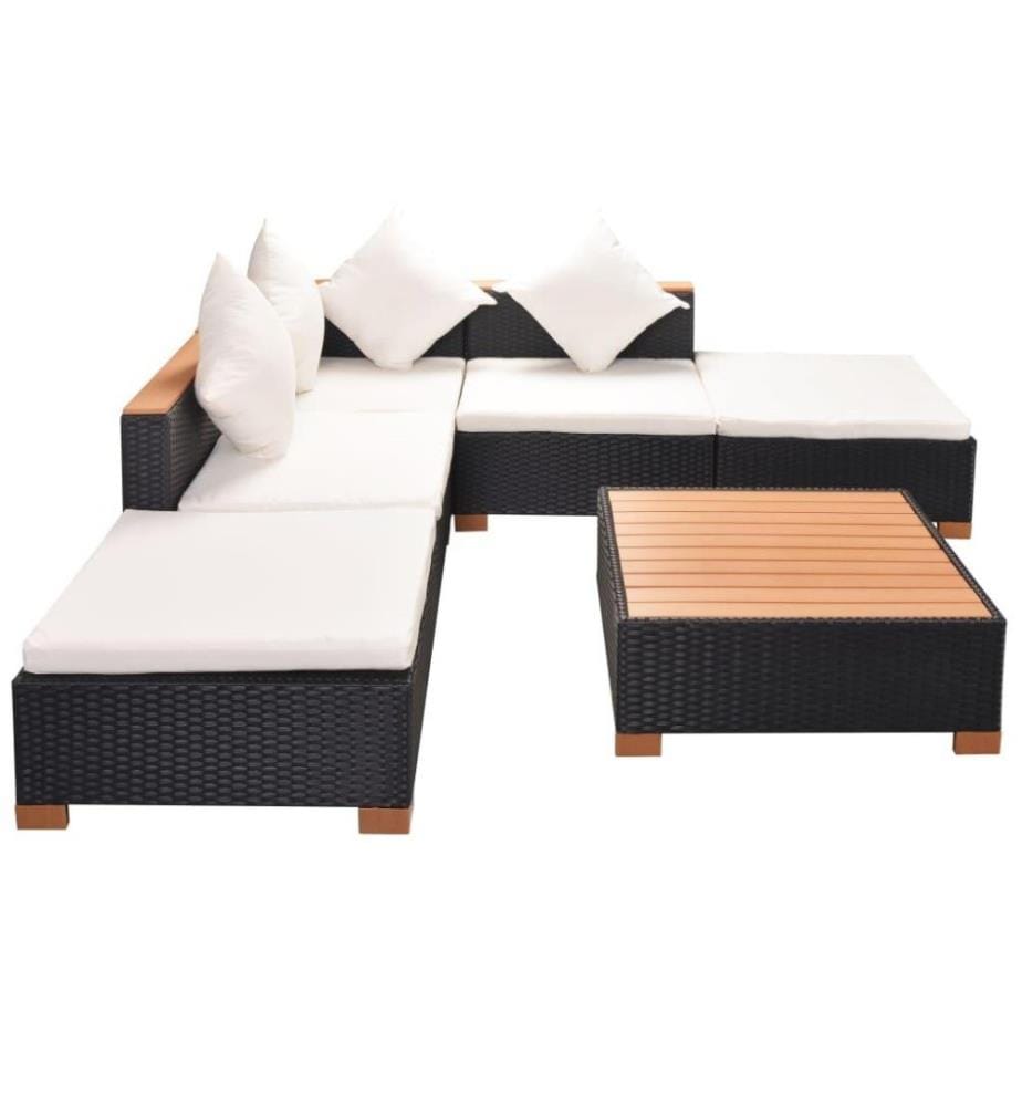 6-tlg. Garten-Lounge-Set mit Auflagen Poly Rattan Schwarz