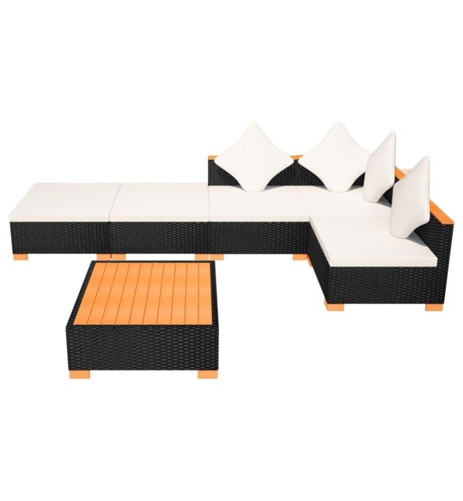 6-tlg. Garten-Lounge-Set mit Auflagen Poly Rattan Schwarz