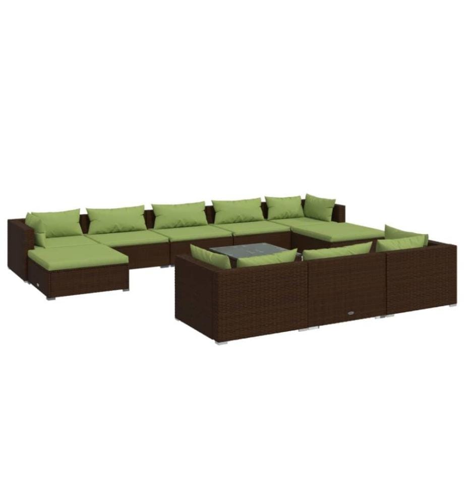 11-tlg. Garten-Lounge-Set mit Kissen Braun Poly Rattan