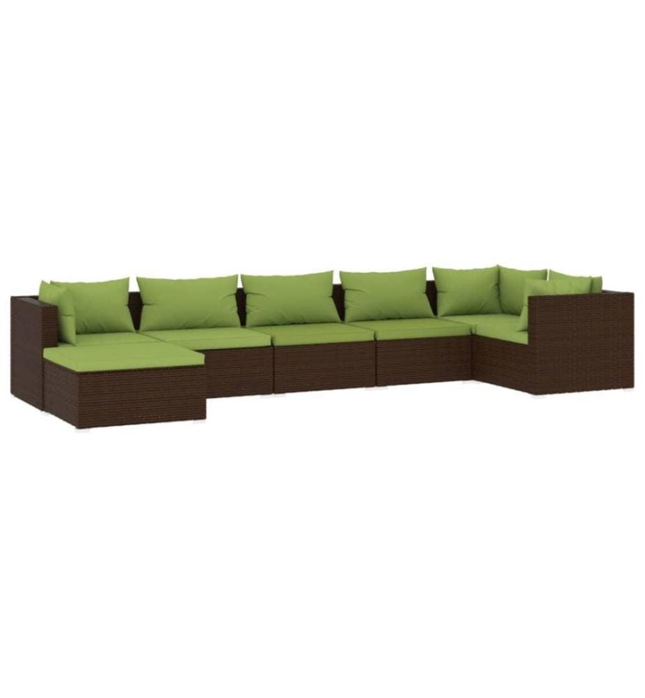 7-tlg. Garten-Lounge-Set mit Kissen Poly Rattan Braun
