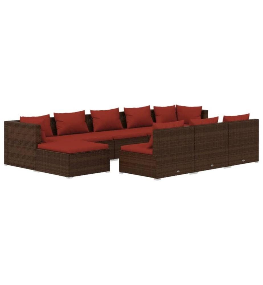 Salon de jardin 10 pcs avec coussins Marron Résine tressée