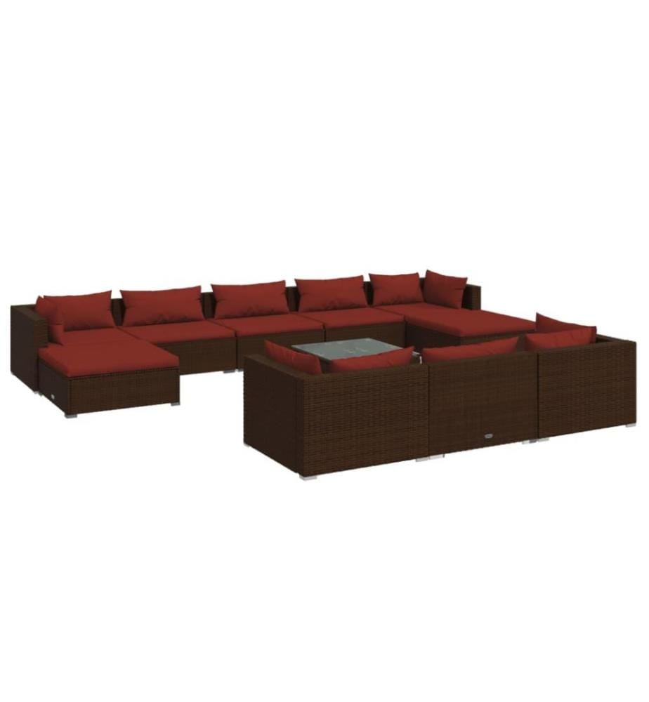 11-tlg. Garten-Lounge-Set mit Kissen Braun Poly Rattan