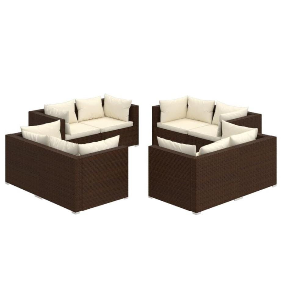 8-tlg. Garten-Lounge-Set mit Kissen Poly Rattan Braun