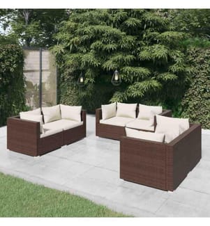 6-tlg. Garten-Lounge-Set mit Kissen Poly Rattan Braun