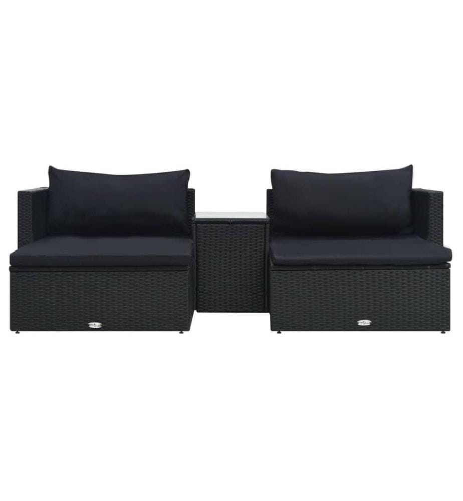 5-tlg. Garten-Lounge-Set mit Auflagen Poly Rattan Schwarz