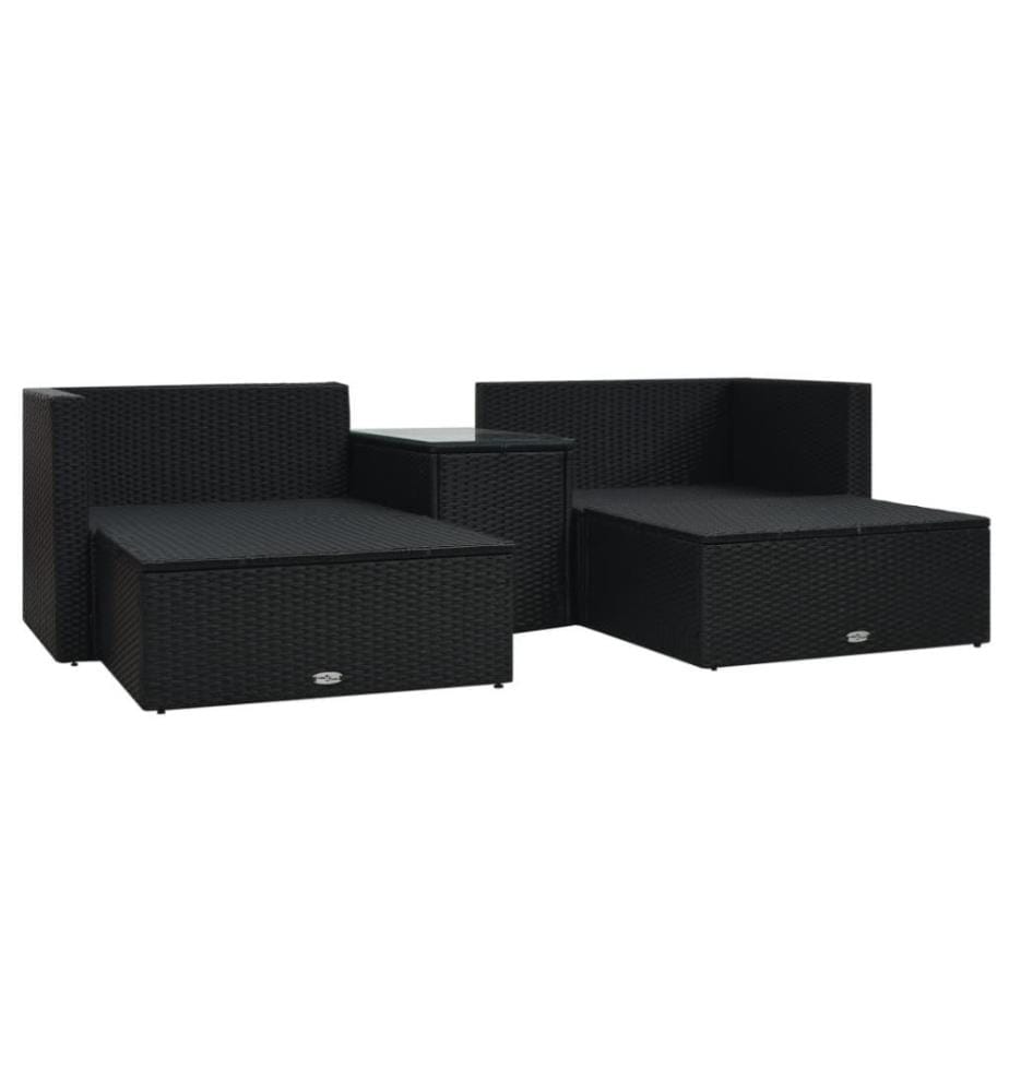 5-tlg. Garten-Lounge-Set mit Auflagen Poly Rattan Schwarz
