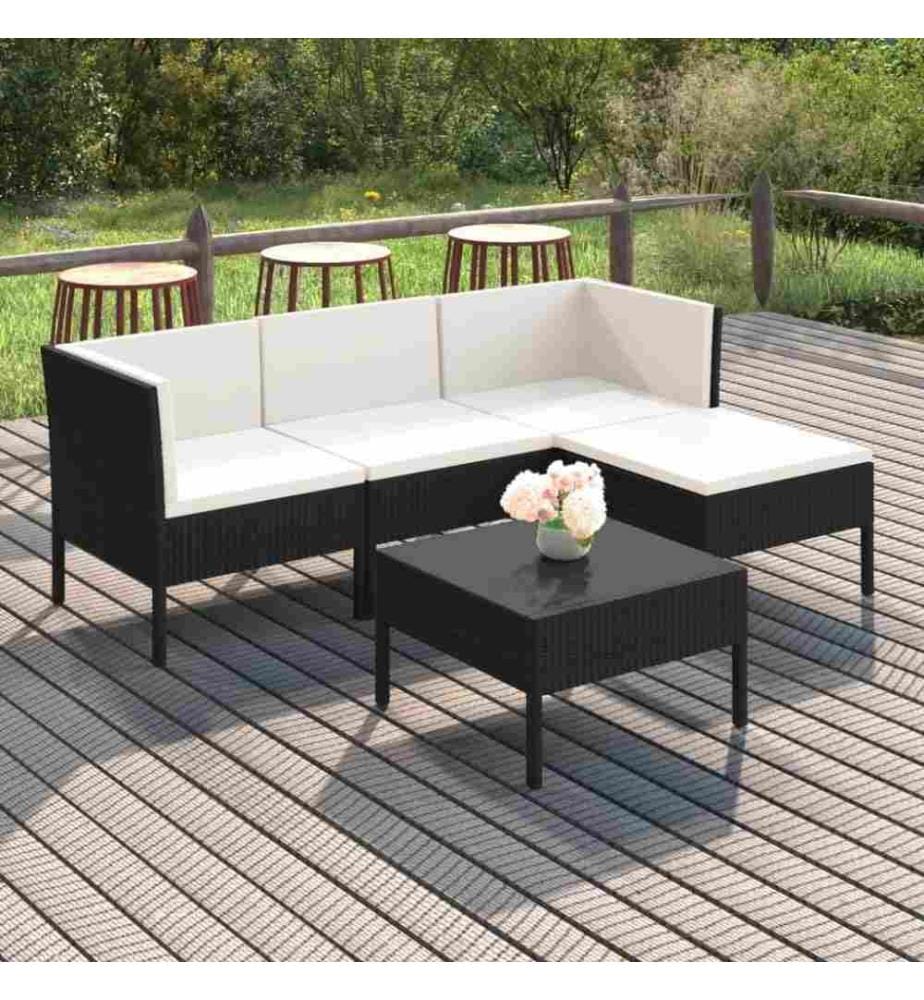 5-tlg. Garten-Lounge-Set mit Auflagen Poly Rattan Schwarz