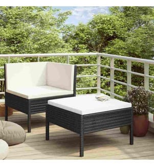2-tlg. Garten-Lounge-Set mit Auflagen Poly Rattan Schwarz