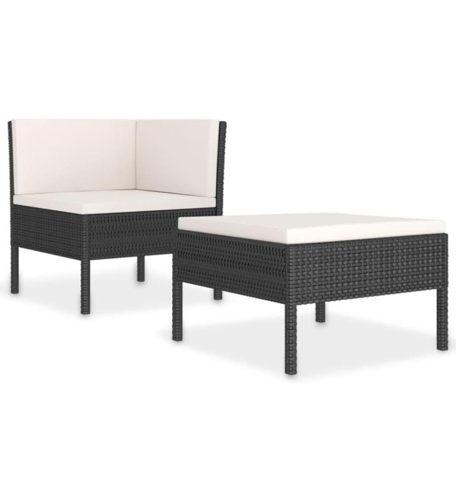 2-tlg. Garten-Lounge-Set mit Auflagen Poly Rattan Schwarz