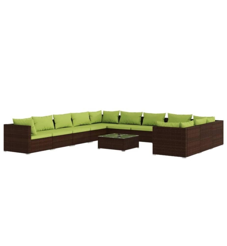 Salon de jardin 12 pcs avec coussins Résine tressée Marron
