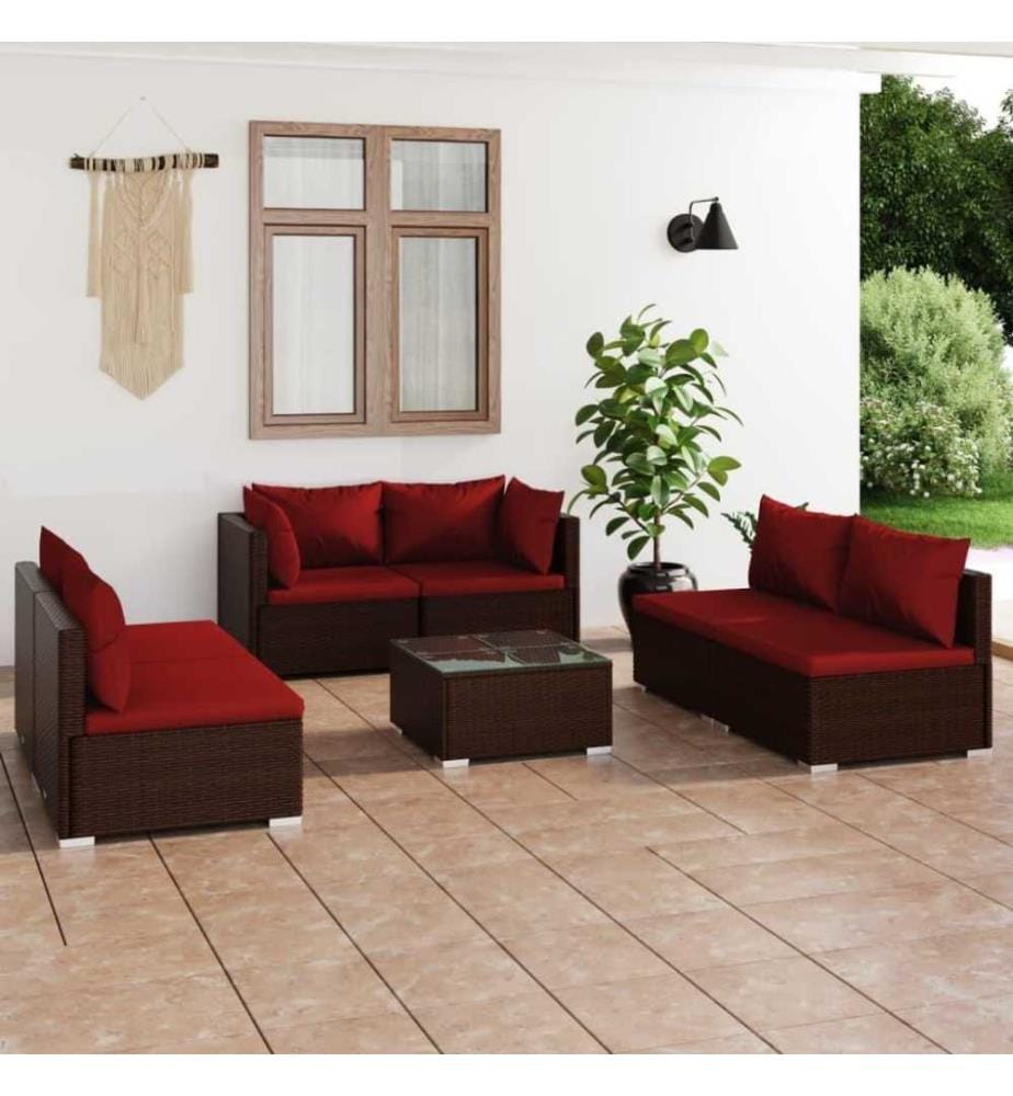 7-tlg. Garten-Lounge-Set mit Kissen Poly Rattan Braun