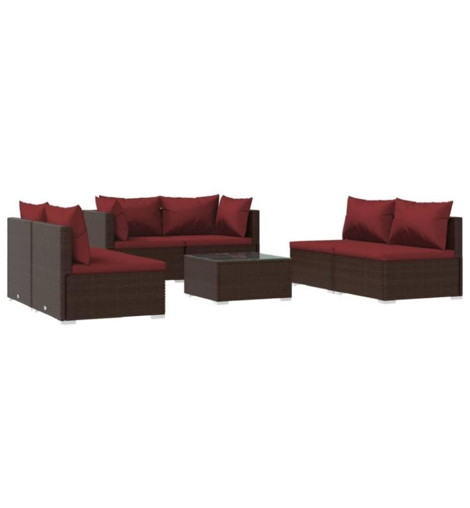 7-tlg. Garten-Lounge-Set mit Kissen Poly Rattan Braun